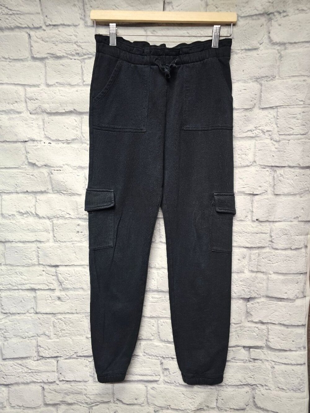 ABERCROMBIE KIDS GIRLS 11 12 BLACK PAPERBAG WAIST CARGO JOGGER FLEECE SWEATPANTS